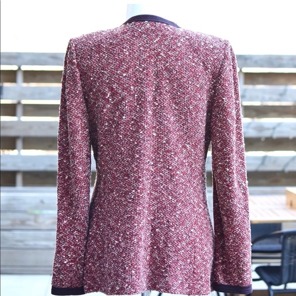 St John Collection Claret Red Tweed Boucle Jacket - Picture 3 of 8